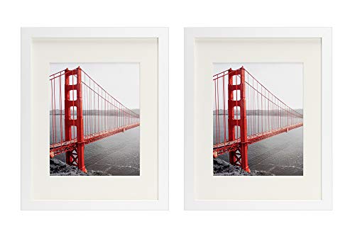 Product Cover Frametory, Set of 2, 11x14 White Picture Frame - Made to Display Pictures 8x10 Photo with Ivory Color Mat - Wide Molding - Preinstalled Wall Mounting Hardware (11x14 - Set of 2, White)