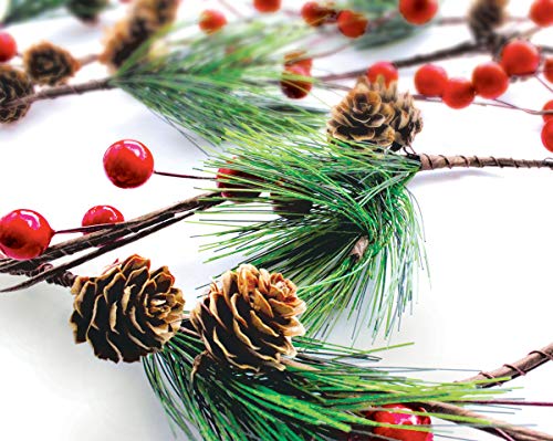 Product Cover OLYPHAN Winter Garland Christmas Decoration of Red Berries, Pine Cones & Evergreen Pine Needle - Unlit Holiday Berry Décor for Home, Kitchen, Bar & Fireplace & Decorative Outdoor Greenery 6 Ft Long