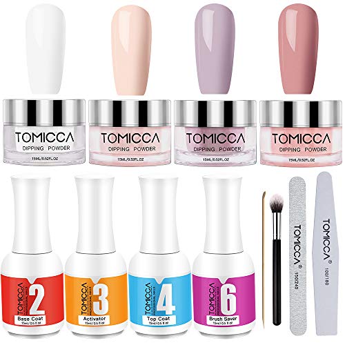 Product Cover Dip Powder Nail Kit, Tomicca 4 Colors Dipping Powder Starter Kit, 0.5 oz, Dip Acrylic Powder, No Need UV/LED Lamp, Easy to Apply, dip Manicure kit