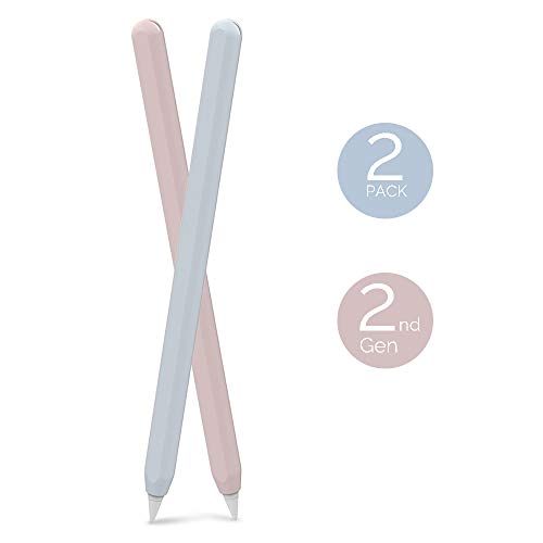 Product Cover AHASTYLE Ultra Thin Case Silicone Skin Cover Compatible with Apple Pencil 2nd Generation, iPad Pro 11 12.9 inch-2 Pack (Light Blue & Pink)