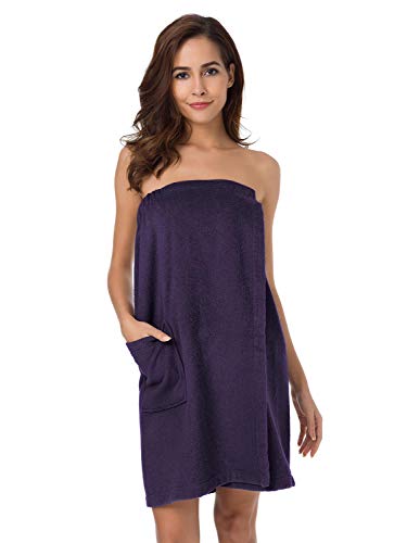 Product Cover SIORO Women's Towel Wrap, Bamboo Cotton Bath Wraps with Adjustable Closure, Spa Gym and Shower Wraps Robe,Purple M
