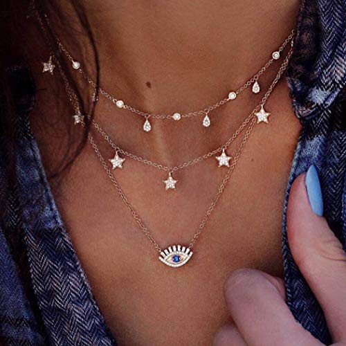 Product Cover Victray Boho Layered Necklaces Star Eye Summer Beach Pendant Choker Necklace Chain Fashion Jewelry for Women and Girls