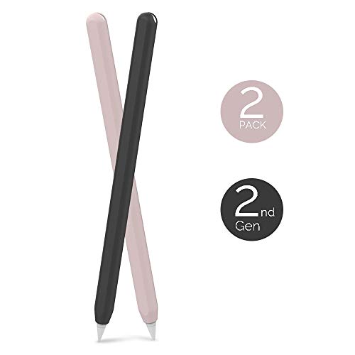 Product Cover AHASTYLE Ultra Thin Case Silicone Skin Cover Compatible with Apple Pencil 2nd Generation, iPad Pro 11 12.9 inch-2 Pack (Black & Pink)