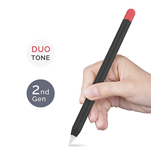 Product Cover AHASTYLE Duotone Case Silicone Skin Cover Compatible with Apple Pencil 2nd Generation, iPad Pro 11 12.9 inch 2018 (Black, Red)