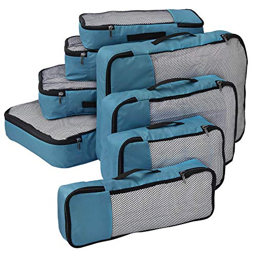 Product Cover FATMUG Packing Cubes Travel Pouch Bag Organiser Set of 8 (2 x Large-Medium-Small and Slim) - Blue