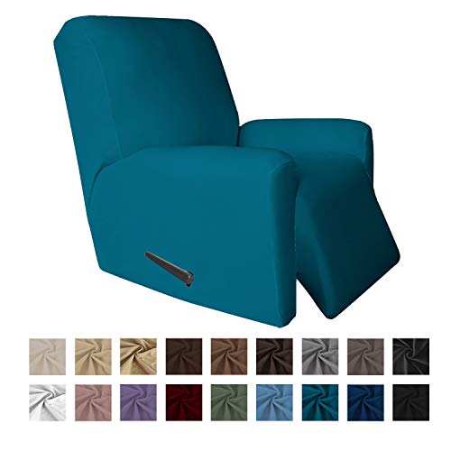 Product Cover Easy-Going 4 Pieces Microfiber Stretch Recliner Slipcover - Spandex Soft Fitted Sofa Couch Cover, Washable Furniture Protector with Elastic Bottom for Kids,Pet (Recliner, Peacock Blue)