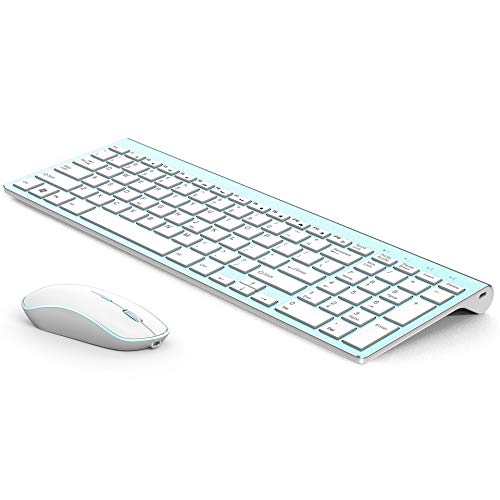Product Cover JOYACCESS Aluminum Wireless Keyboard and Mouse Combo,Slim Wireless Keyboard Mouse with Rechargeable Battery and Numeric Keypad for Laptop,Windows,Notebook, PC, Desktop, Computer- (White Blue)