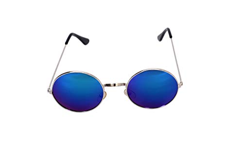 Product Cover Aiik solution Silver frame- Blue Round Sunglasses for Men And Women