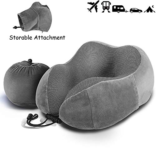Product Cover LUXSURE Neck Pillow for Airplane Travel Comfortable Memory Foam Travel Pillow Breathable Head Chin Support Cushion for Airplane/Car/Office/Business (Grey)