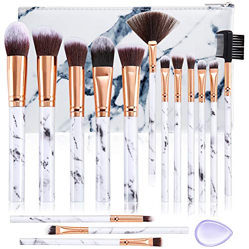 Product Cover ALLFY Makeup Brushes Set Premium Synthetic Foundation Powder Concealers Blending Eye Shadows Face Make Up Brush Sets 15 Pcs Marble with Cosmetic Bag Silicone Puff