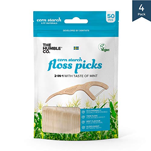 Product Cover Natural Dental Floss Picks (4pk) - Vegan, Eco Friendly, Sustainable Flossers for Zero Waste Oral Care (Fresh Mint)
