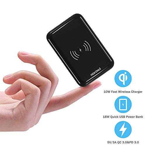 Product Cover Wireless Portable Chargers 10000mAh, Hokonui Fast Wireless Charger Smallest Portable Charger with High-Speed 18W PD 3.0,QC 3.0 Port and LCD Display USB-C Power Bank for iPhone,Samsung and More -Black