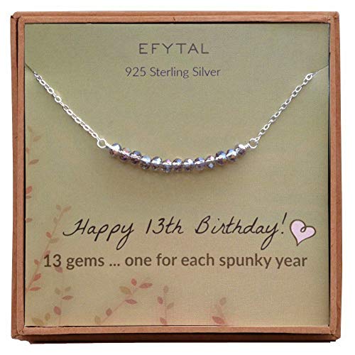 Product Cover EFYTAL 13th Birthday Gifts for Girls, Sterling Silver Necklace, 13 Beads for 13 Year Old Girl, Bat Mitzvah Gift, New Teen