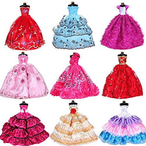 Product Cover Doll Clothes Dresses for Barbie Girl Dolls 10 Pcs Lot - Handmade Clothes for Barbie 11.5 Inch Girls Doll Wedding Party Dresses Gowns Outfit Costume Toys for Kids Xmas Birthday Random Style