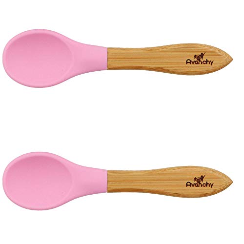 Product Cover Avanchy Baby Spoons Toddler Organic Bamboo Feeding Spoon. Soft Tip Utensils, BPA Free, Lead Free Silicone Feeding Set. 2 Pack, 5.5