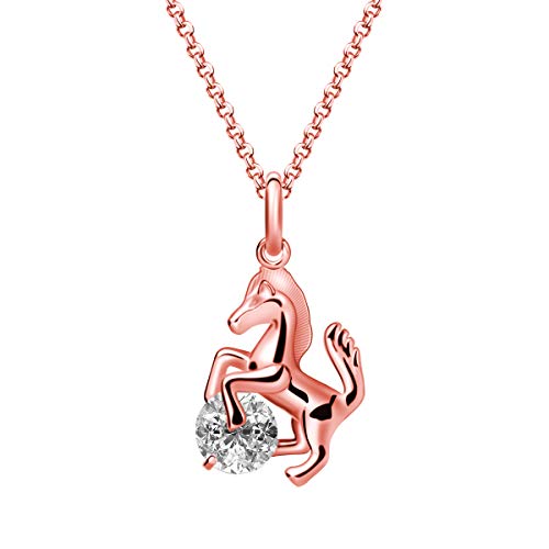Product Cover Ailianer Little Horse Necklace,Silver Gold Rose Gold Pony Pendant Zircon Jewelry for Girls Women Gift (Rose Gold-Large Size)
