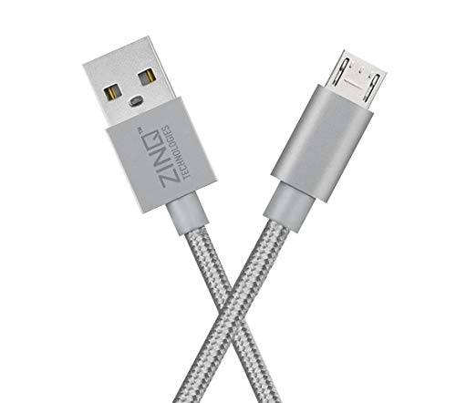 Product Cover Zinq Technologies Nylon Braided Micro USB Cable - 4.9 Feet (1.5 Meters) - (Silver)