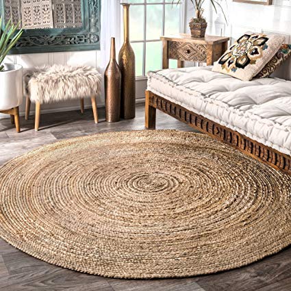 Product Cover Fernish Decor Handwoven Jute Round Rug Carpet, Natural Fibres, Braided Reversible Carpet for Bedroom Living Room Dining Room, Large (180 cm Dia, Round)