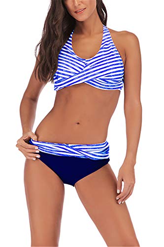 Product Cover ReachMe Women's Halter Push Up Two Piece Bikini Swimsuits Twist Front Bathing Suits Padded Swimwear