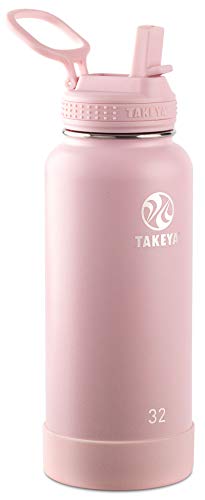 Product Cover Takeya 51241 Actives Insulated Stainless Steel Water Bottle with Straw Lid, 32 oz, Blush