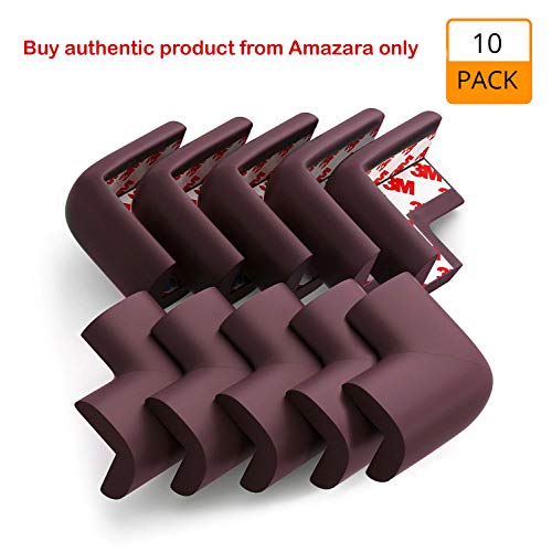 Product Cover Amazara Baby Proofing Corner Guards I Pre-Taped Corner Protectors I Child Safety Edge Guards I 10 Pieces Brown