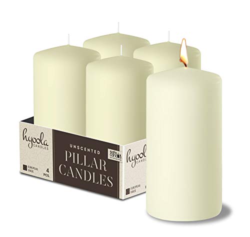 Product Cover Hyoola Ivory Pillar Candles 2-inch x 4-inch - Unscented Pillar Candles - Set of 4 - European Made
