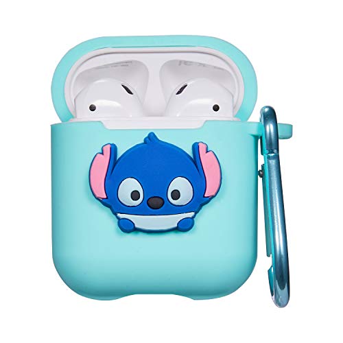 Product Cover Punswan for Airpods 1 & 2 Charging Case,3D Cute Silicone Cartoon Airpod Charging Dock Cover,Character Design Air pod Girls Kids Women Soft Full Protective Skin Cases Carabiner Keychain (Lilo&Stitch)