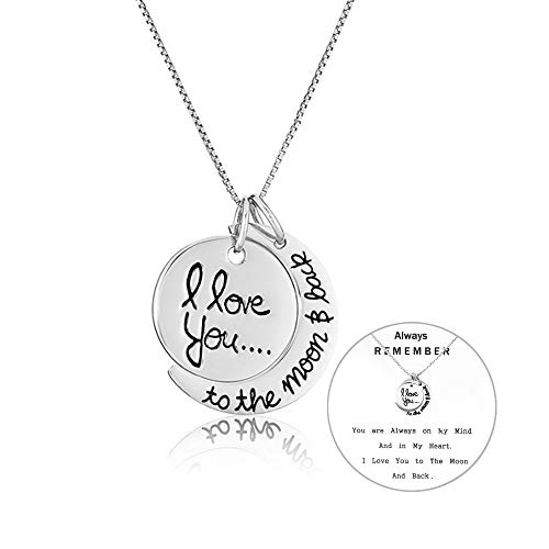 Product Cover I Love You to The Moon and Back Necklace for Women Moon Charm Unique Necklace Love Necklace for Mom Wife Daughter Girlfriend