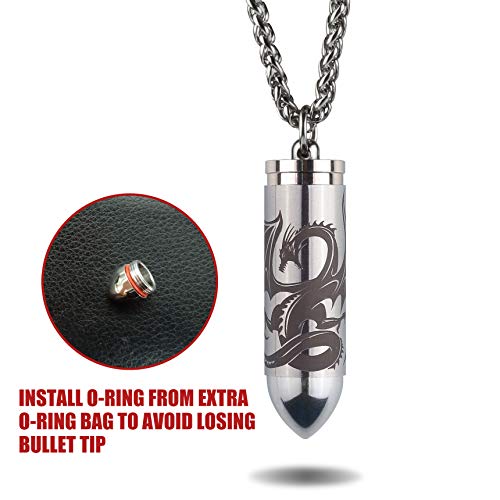Product Cover Titanium Pill Fob for Advil and Nitro Inner Diameter 0.44 Inch with 25 Inches Necklace Extra Chamber Light Weight Bullet Shape Pill Holder for EDC Waterproof 30ft