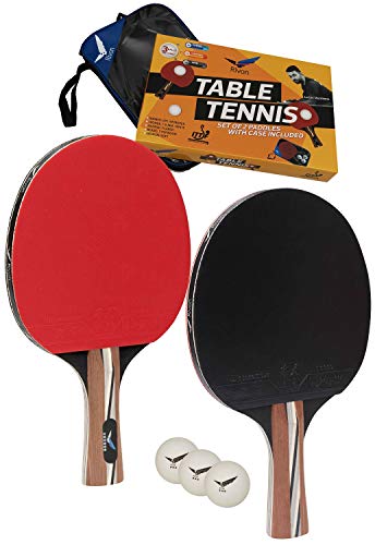 Product Cover Rivon Table Tennis Paddle - Ping Pong Racket Set - 2 Paddles with 3 Balls and Travel Case - ITTF Approved Rubber - Endorsed by Celebrity Player