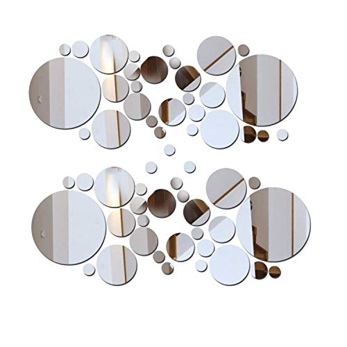 Product Cover 2 Sets DIY Mirror Wall Sticker Acrylic Round Mirror DIY Wall Sticker Removable Decal Acylic Crystal Vinyl Mirror Surface Art Wall Decoration for Bedroom Living Room Home Decor