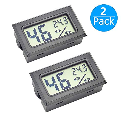 Product Cover JEDEW 2-Pack Hygrometer Gauge Indoor Thermometer,Mini Digital LCD Monitor Temperature Outdoor Humidity Meter for Humidors Greenhouse Basement Cellar Closet, Measure in Fahrenheit (℉) (2-Pack Black)