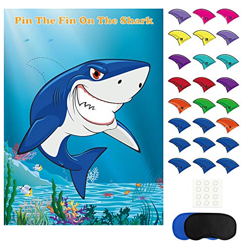 Product Cover FEPITO Pin The Fin on The Shark Game with 24 Pcs Fins for Shark Birthday Party Decoration, Party Supplies
