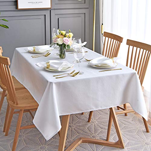 Product Cover maxmill Jacquard Table Cloth Waving Pattern Water Proof Wrinkle Free Heavy Weight Soft Tablecloth Decorative Fabric Table Cover for Outdoor and Indoor Use Rectangular 60 x 104 Inch White
