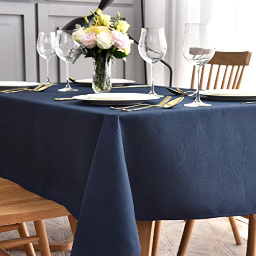 Product Cover maxmill Jacquard Table Cloth Waving Pattern Water Proof Wrinkle Free Heavy Weight Soft Tablecloth Decorative Fabric Table Cover for Outdoor and Indoor Use Rectangular 60 x 104 Inch Navy Blue