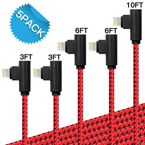 Product Cover iPhone Charger, Hi-Mobiler MFi Certified 5Pack 2x3FT 2x6FT 10FT to USB Syncing Data and Nylon Braided Cord Charger for iPhone Xs/Max/XR/X/8/8Plus/7/7Plus/6S/6S Plus/SE/iPad and More(Black Red)