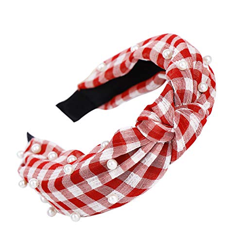 Product Cover lightclub Summer Stripe Plaid Stripe Faux Pearl Women Girl Knotted Tie Hair Hoop Band Wide band Headband Headwear Gift Red