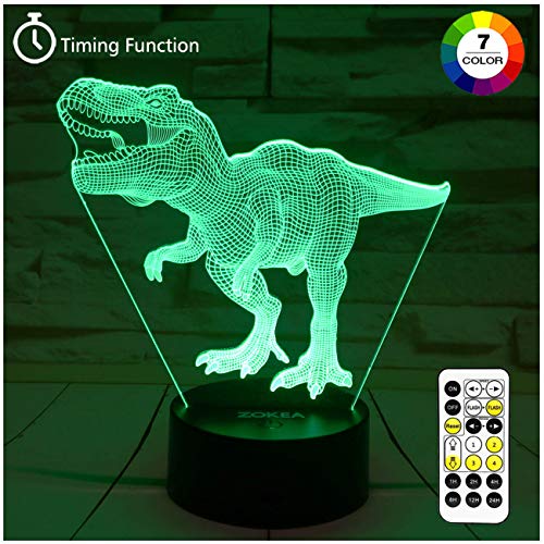 Product Cover Dinosaur Toys, T Rex 3D Night Light 7 Colors Changing Night Lights for Kids with Timer & Remote Control & Smart Touch, T Rex Toys Birthday Gifts for Boys Age 2 3 4 5 6+ Year Old Boy Gifts(T-Rex 1)