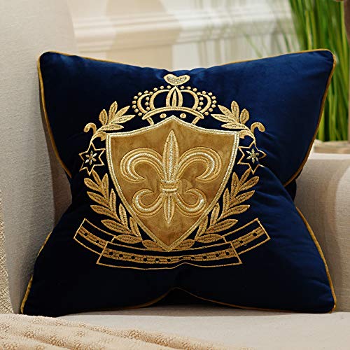 Product Cover Avigers 20 x 20 Inch Shield Embroidery Velvet Cushion Cover Luxury European Pillow Cases Pillowcase Home Decorative for Sofa Chair Bedroom Throw Pillow, Navy Blue