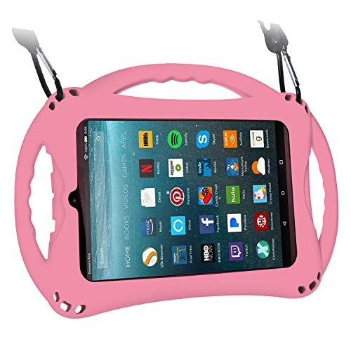 Product Cover TopEsct Kid-Proof Case for Amazon Fire 7 Tablet (ONLY Compatible with 7th Generation Tablets, 2017 Releases) Handle Stand Cover Case for Kids (Pink)