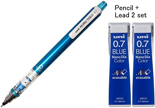 Product Cover Uni Mechanical Pencil Kurutoga Standard 0.7mm Blue (M74501P.33)+ Lead Nano Dia Color 0.7mm Blue (U07202NDC.33) 2set