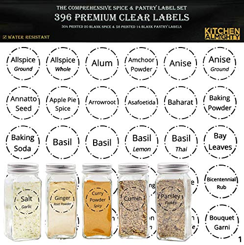 Product Cover 396 Printed Spice Jars Labels and Pantry Stickers: Clear Round Spices Label 1.5