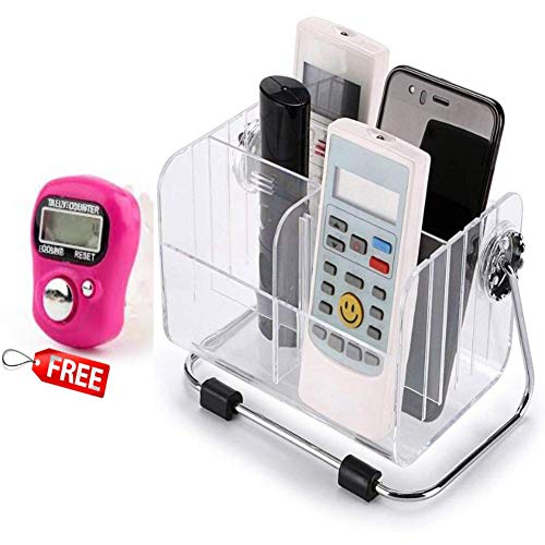 Product Cover FreshDcart TV-AC Remote Organiser Stand Holder with Plastic Desk Organizer Stylish Pen Makeup Mobile 6-Slot Shelf Stackable Storage Acrylic Box for Men Women Home Study Table