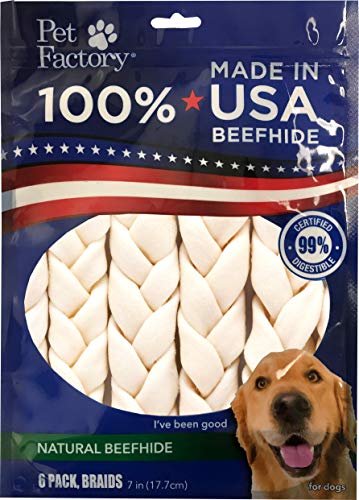 Product Cover Pet Factory 78701 Beefhide | Dog Chews, 99% Digestive, Rawhides to Keep Dogs Busy While Enjoying, 100% Natural Flavored Braids, Pack of 6 in 7-8