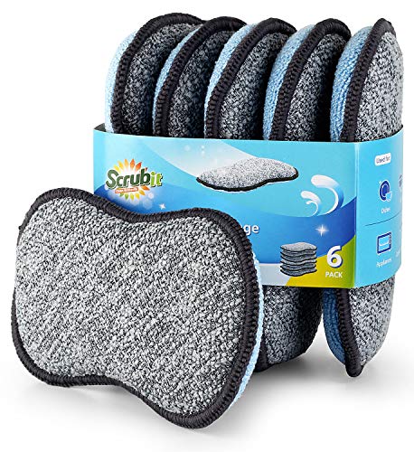 Product Cover Multi-Purpose Scrub Sponges for Kitchen by Scrub- it - Non-Scratch Microfiber Sponge Along with Heavy Duty Scouring Power - Effortless Cleaning of Dishes, Pots and Pans All at Once (6 Pack, Small)