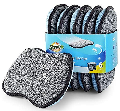 Product Cover Multi-Purpose Scrub Sponges for Kitchen by Scrub- it - Non-Scratch Microfiber Sponge Along with Heavy Duty Scouring Power - Effortless Cleaning of Dishes, Pots and Pans All at Once(6 Pack, Large)