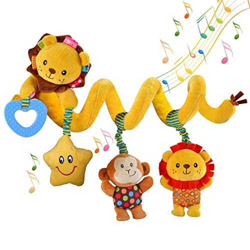Product Cover willway Hanging Car Seat Toys, Infant Baby Activity Plush Toys for Crib Mobile Stroller Bar Car Seat Mobile - with Musical Star Rattle Monkey Beep Lion
