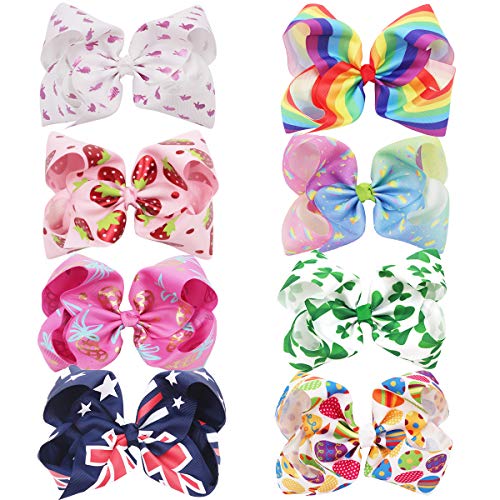 Product Cover DeD Hair Bows Clips Big 8 Inch Bows Strawberry Rainbow Alligator Clips For Baby Girls Toddlers Infants Kids, Large