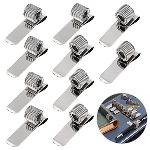 Product Cover BTSKY Stainless Pen Holder Clip for Notebook and Clipboard with Spring 5 Top & 5 Side Fit Fits Almost All Pen Size, Use in Home Office Kitchen Car and Pocket 10 Pack (Silver)