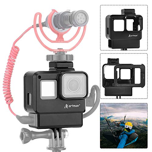 Product Cover Artman Protective Housing Case Vlogging Frame Cage Mount with Microphone Cold Shoe Adapter Compatible for GoPro 7 6 5, Action Camera Accessories